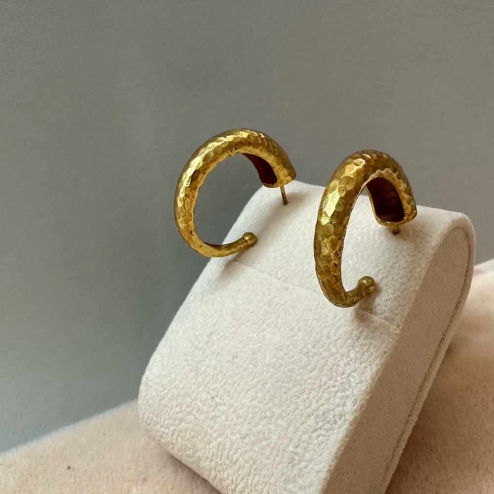Julie Vos Gold toned Hammered Hoop Earrings.